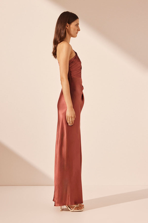LA LUNE ASYMMETRICAL GATHERED MAXI DRESS - TERRACOTTA_S