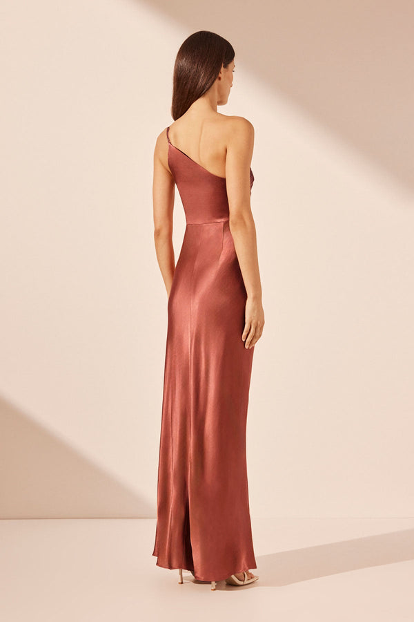 LA LUNE ASYMMETRICAL GATHERED MAXI DRESS - TERRACOTTA_B