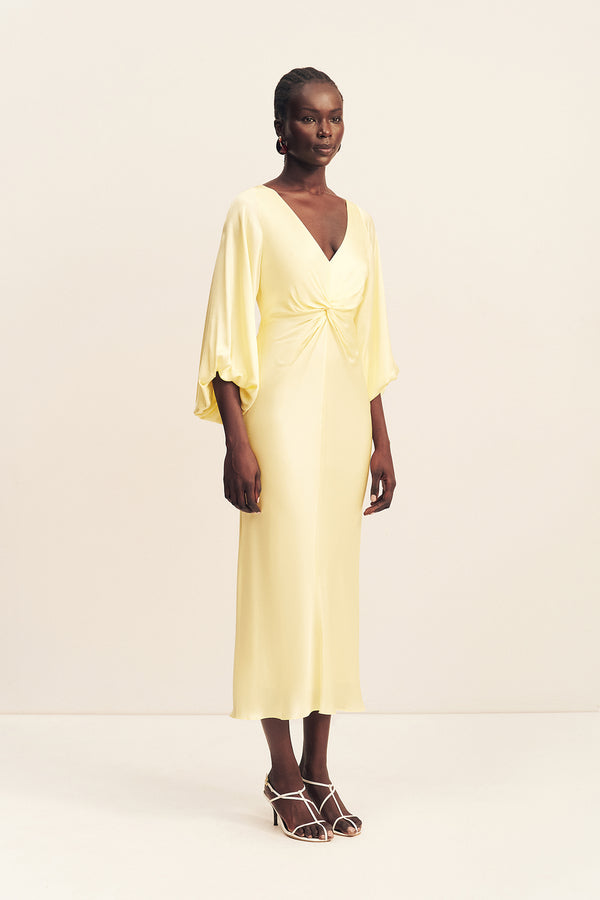 LUMIERE KNOT FRONT MIDI DRESS - GOLDEN HOUR