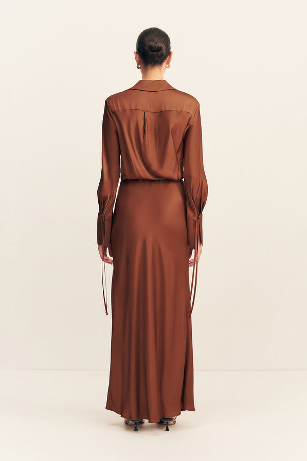 SHAE DRAPED SHIRT MAXI DRESS - CHOCOLATE_B