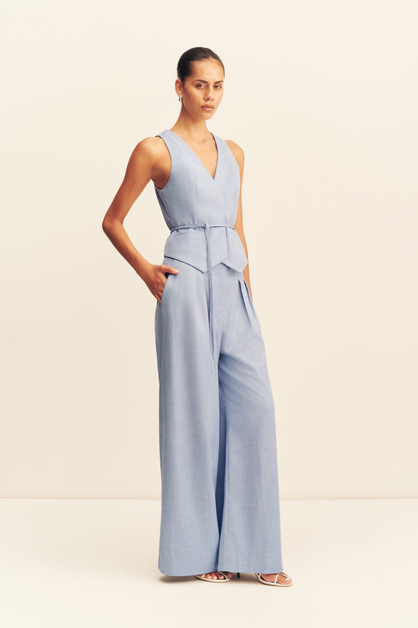 ASHER WIDE LEG PANT - CHAMBRAY BLUE
