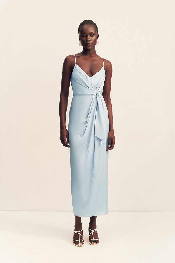 LUMIERE TIE FRONT MIDI DRESS - CLOUD DRIFT_F