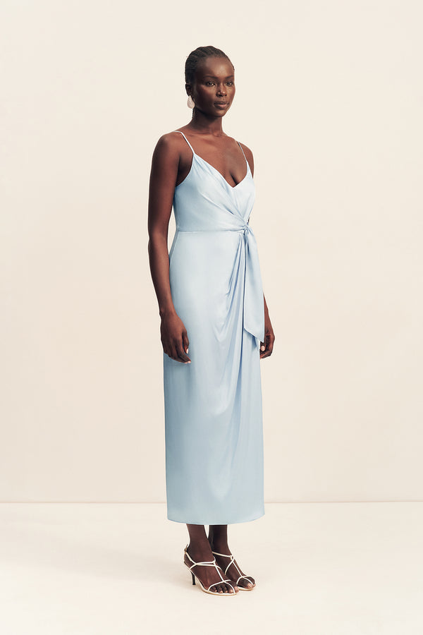 LUMIERE TIE FRONT MIDI DRESS - CLOUD DRIFT