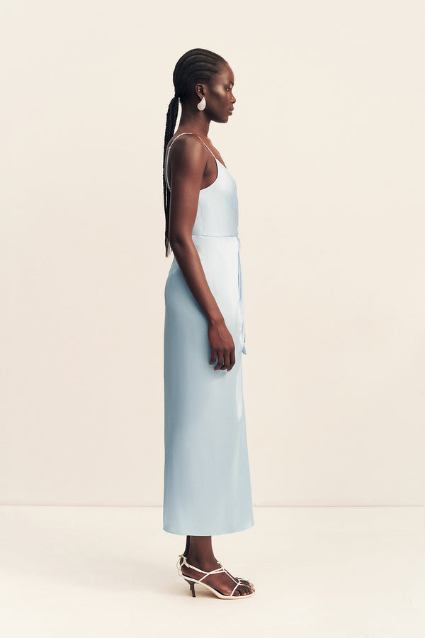 LUMIERE TIE FRONT MIDI DRESS - CLOUD DRIFT