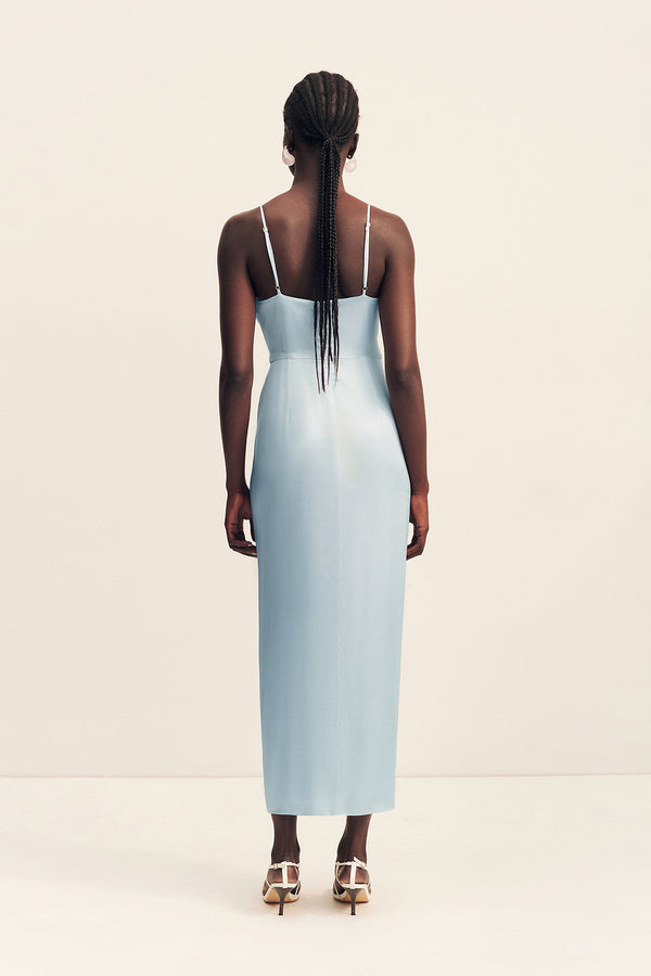 LUMIERE TIE FRONT MIDI DRESS - CLOUD DRIFT