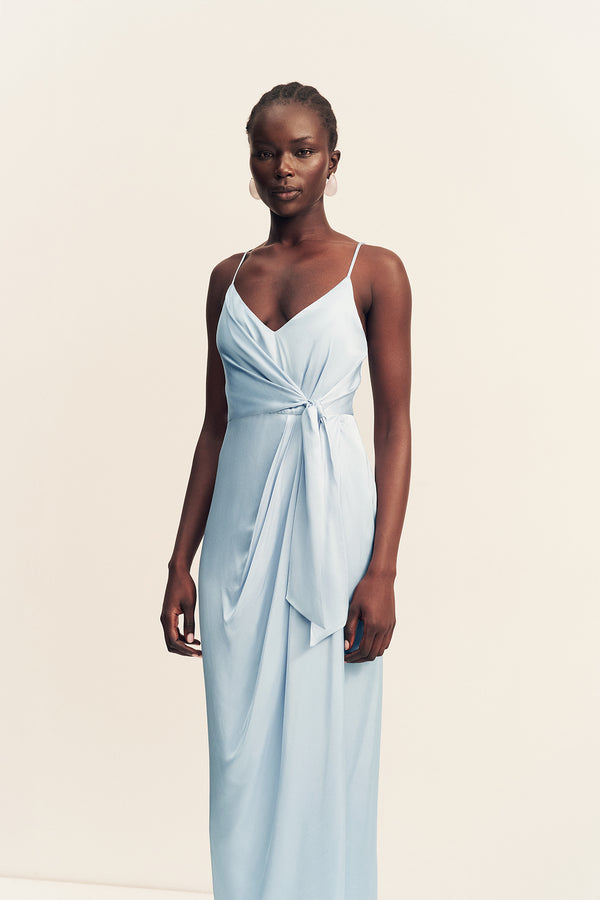 LUMIERE TIE FRONT MIDI DRESS - CLOUD DRIFT