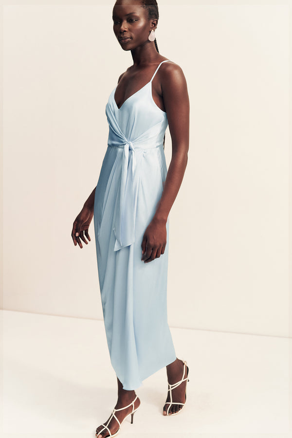 LUMIERE TIE FRONT MIDI DRESS - CLOUD DRIFT