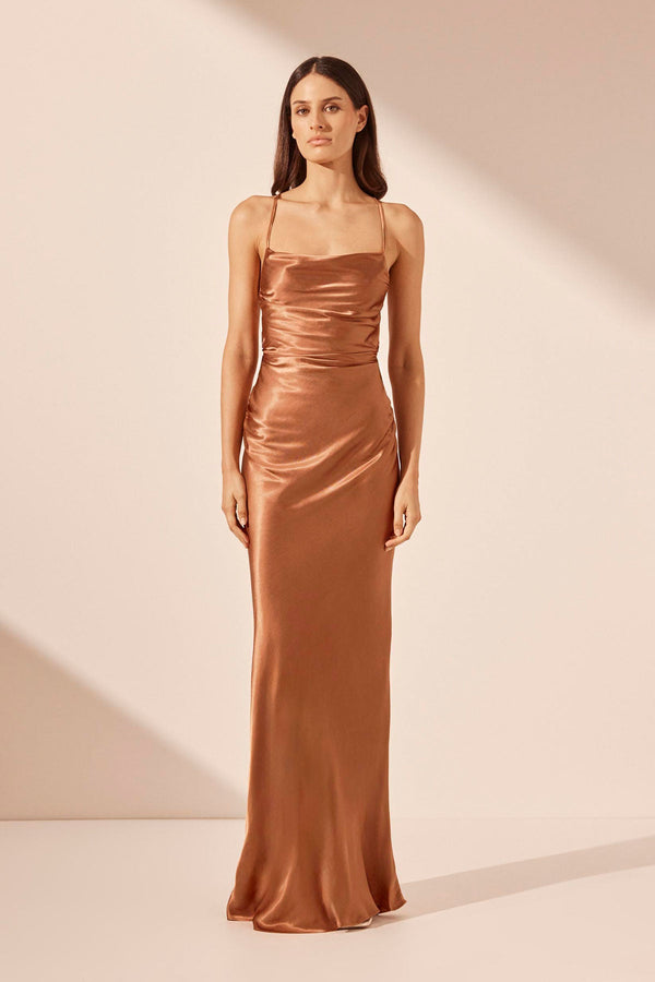 LA LUNE LACE BACK MAXI DRESS - ALMOND_F