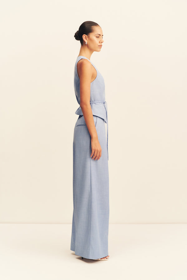 ASHER WIDE LEG PANT - CHAMBRAY BLUE