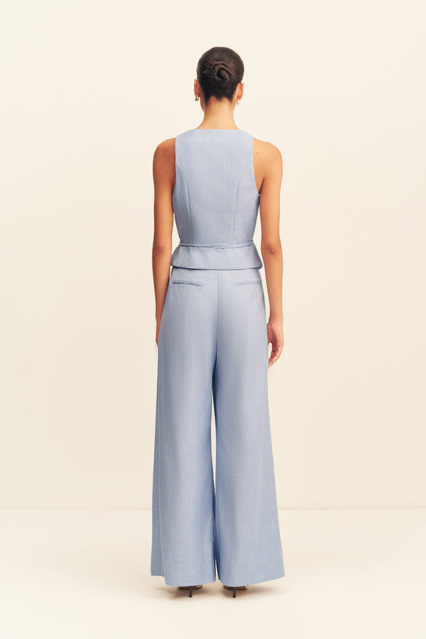 ASHER WIDE LEG PANT - CHAMBRAY BLUE