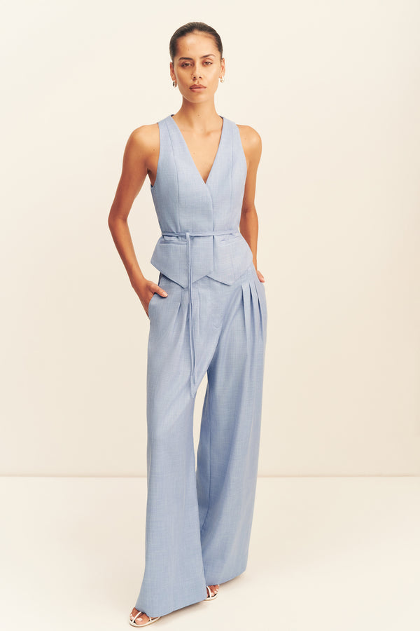 ASHER WIDE LEG PANT - CHAMBRAY BLUE