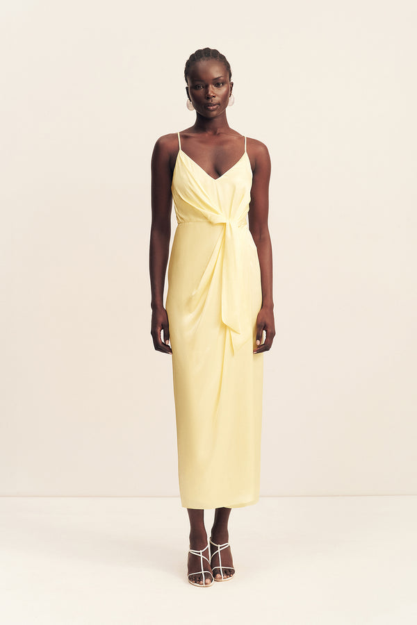 LUMIERE TIE FRONT MIDI DRESS - GOLDEN HOUR_F
