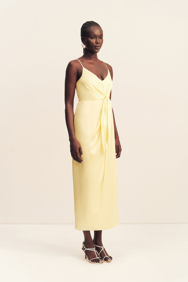 LUMIERE TIE FRONT MIDI DRESS - GOLDEN HOUR