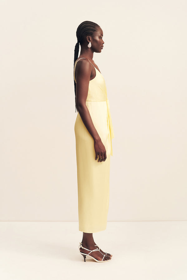 LUMIERE TIE FRONT MIDI DRESS - GOLDEN HOUR