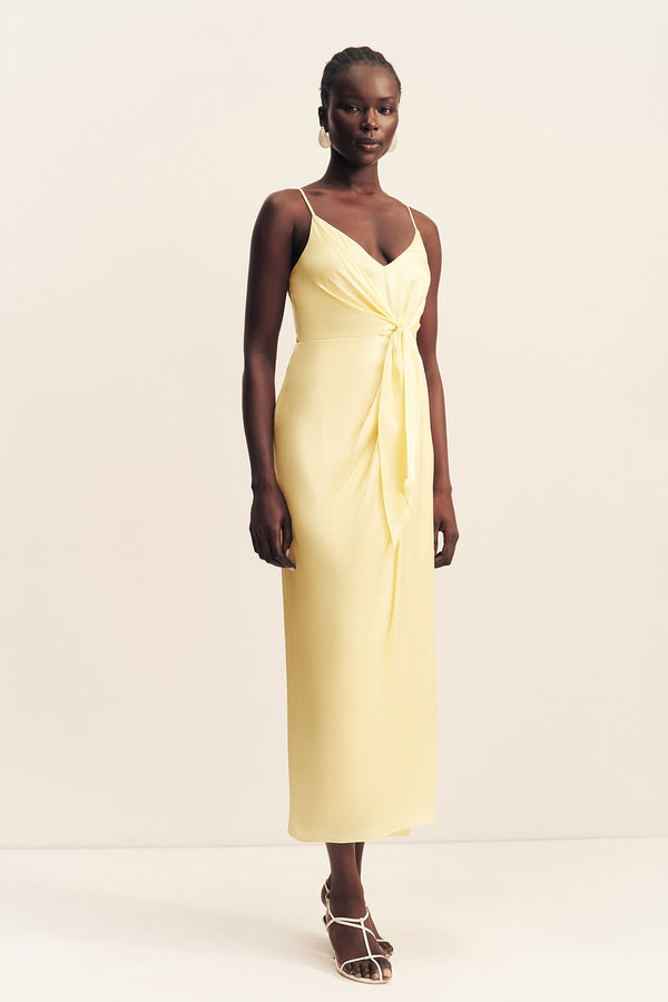 LUMIERE TIE FRONT MIDI DRESS - GOLDEN HOUR