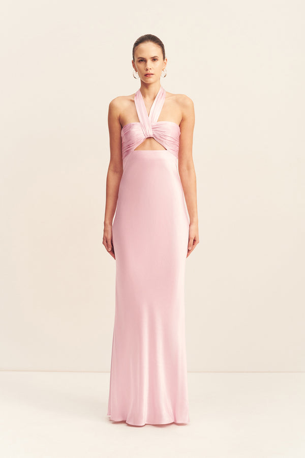 LA LUNE RUCHED HALTER MAXI DRESS - BLOSSOM_F
