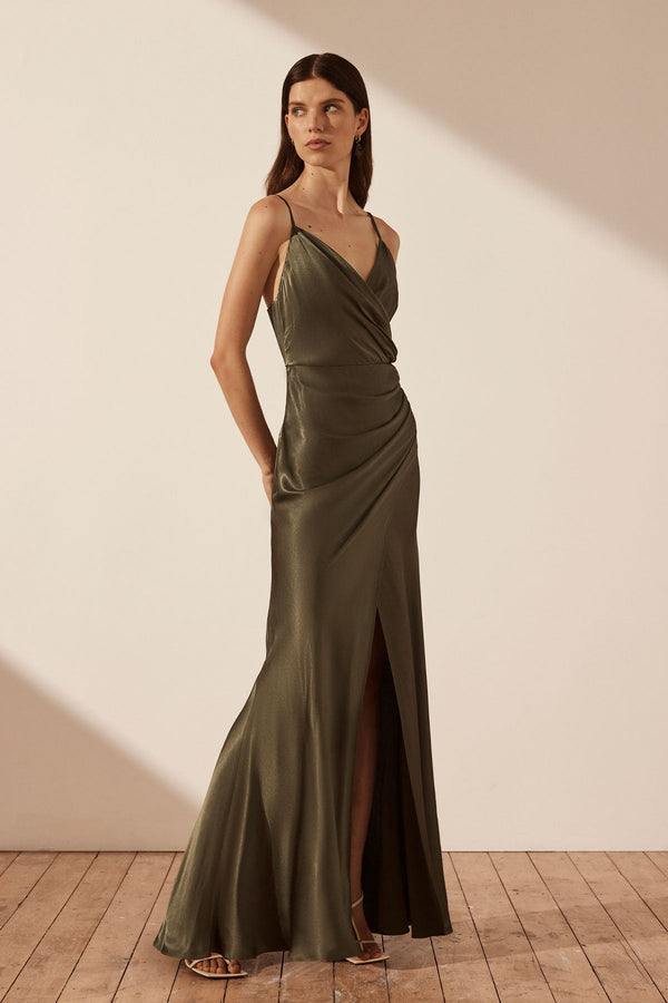 LA LUNE CROSS DRAPED MAXI DRESS - FOREST_A
