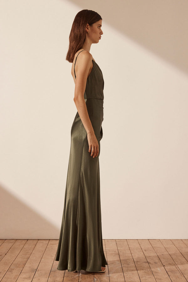 LA LUNE CROSS DRAPED MAXI DRESS - FOREST_S