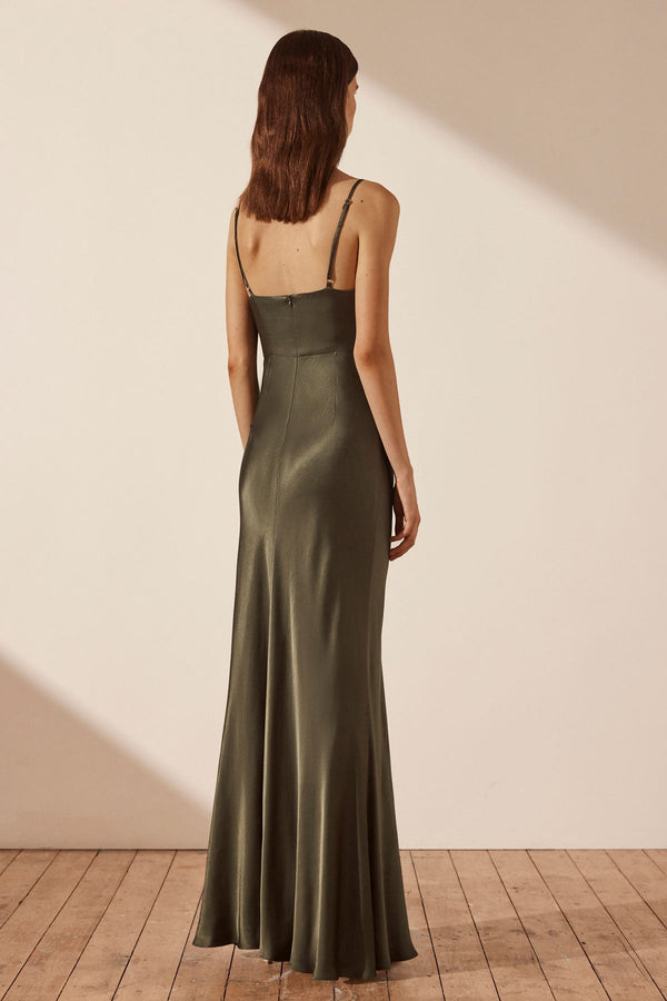 LA LUNE CROSS DRAPED MAXI DRESS - FOREST_B