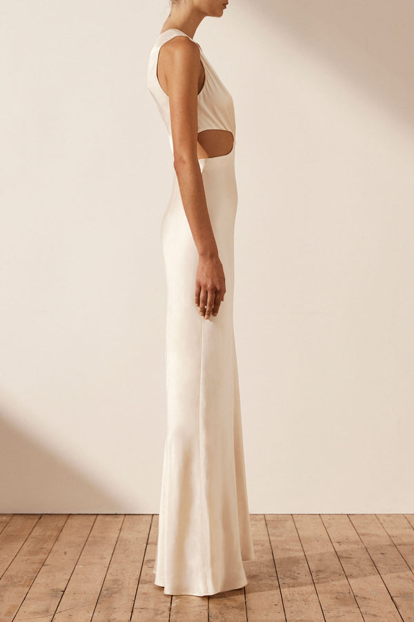 LA LUNE PLUNGED CUT OUT MAXI DRESS - CREAM_S