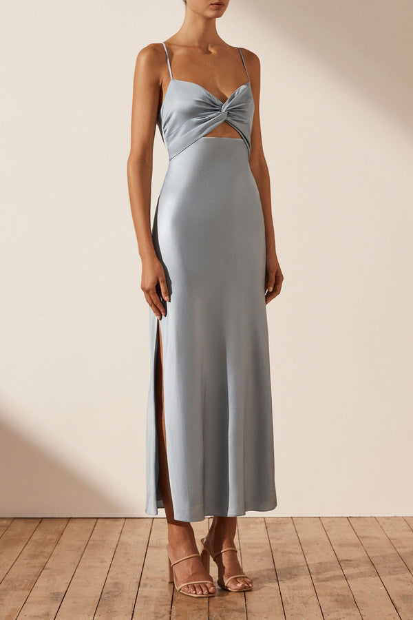 LUXE TWIST FRONT SLEEVELESS MIDI DRESS - AZURE_A