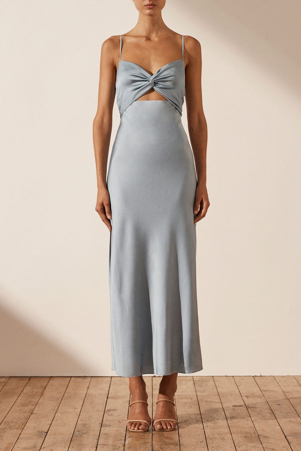 LUXE TWIST FRONT SLEEVELESS MIDI DRESS - AZURE_F