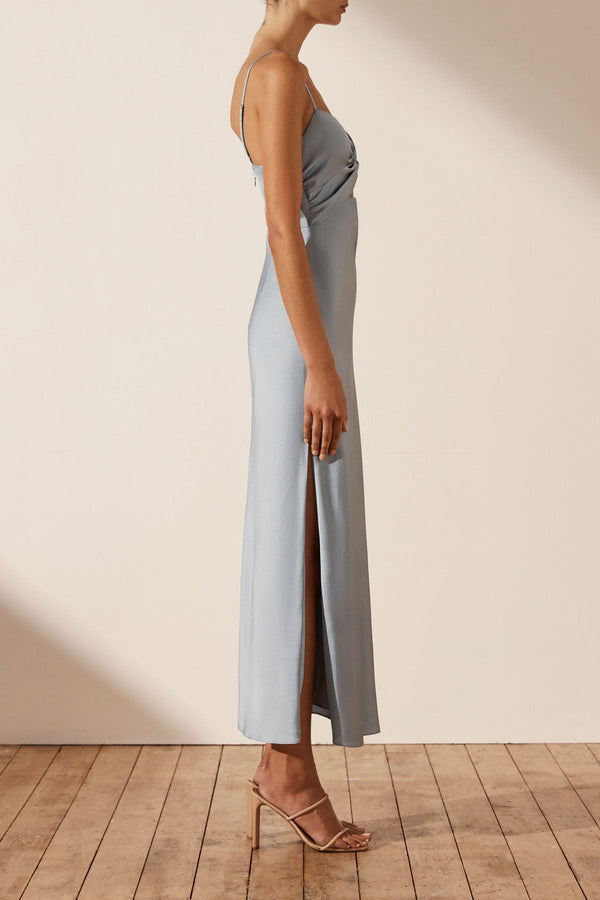LUXE TWIST FRONT SLEEVELESS MIDI DRESS - AZURE_S