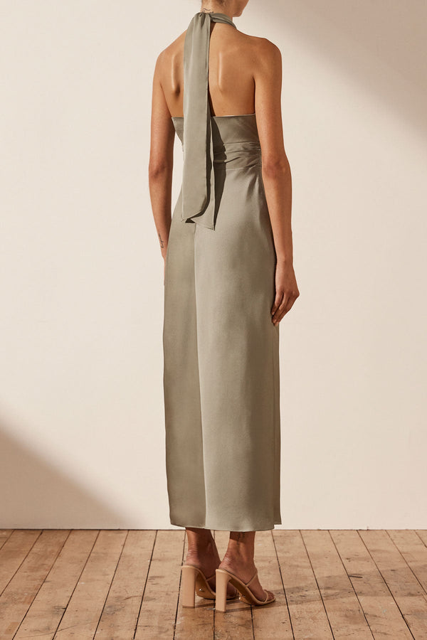LUXE GATHERED HALTER MIDI DRESS - EUCALYPTUS_B