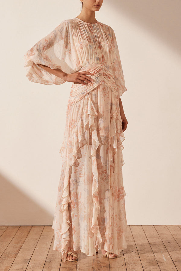 FAYE ROUND NECK BALLOON SLEEVE MAXI DRESS_A