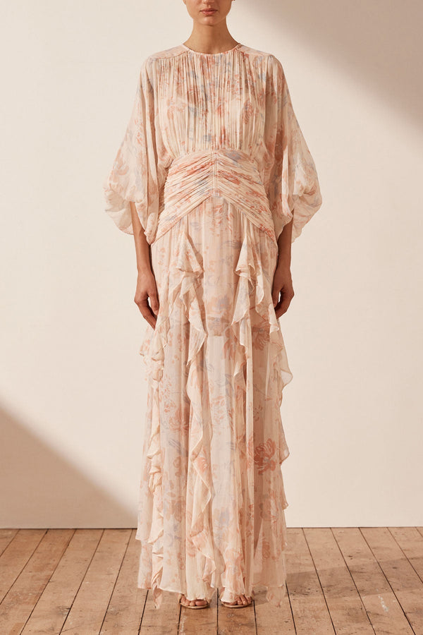 FAYE ROUND NECK BALLOON SLEEVE MAXI DRESS_F