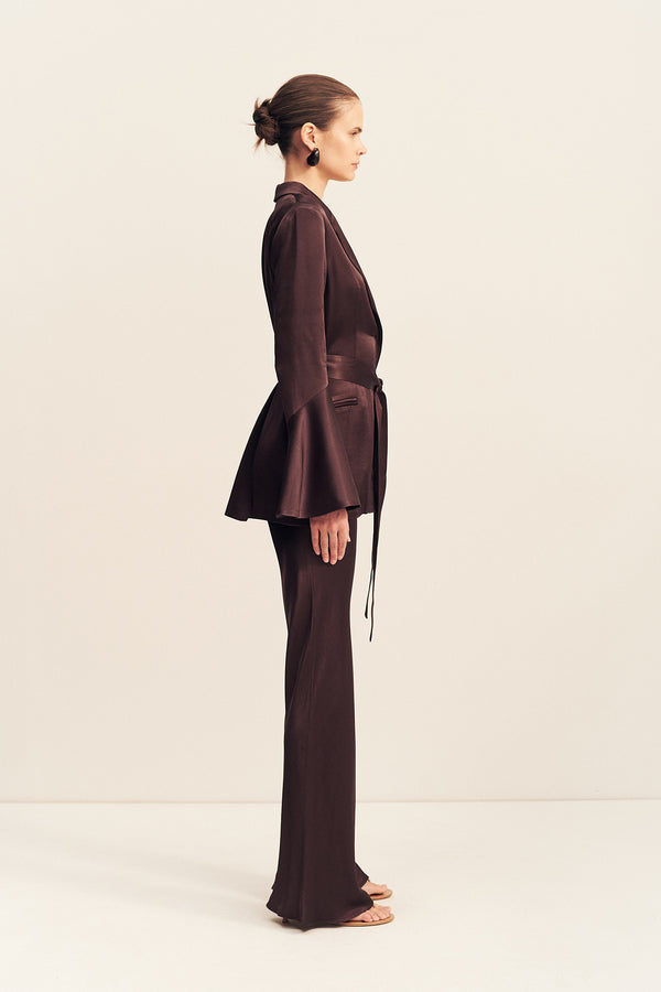 LA LUNE FLARED SLEEVE BELTED BLAZER - ESPRESSO