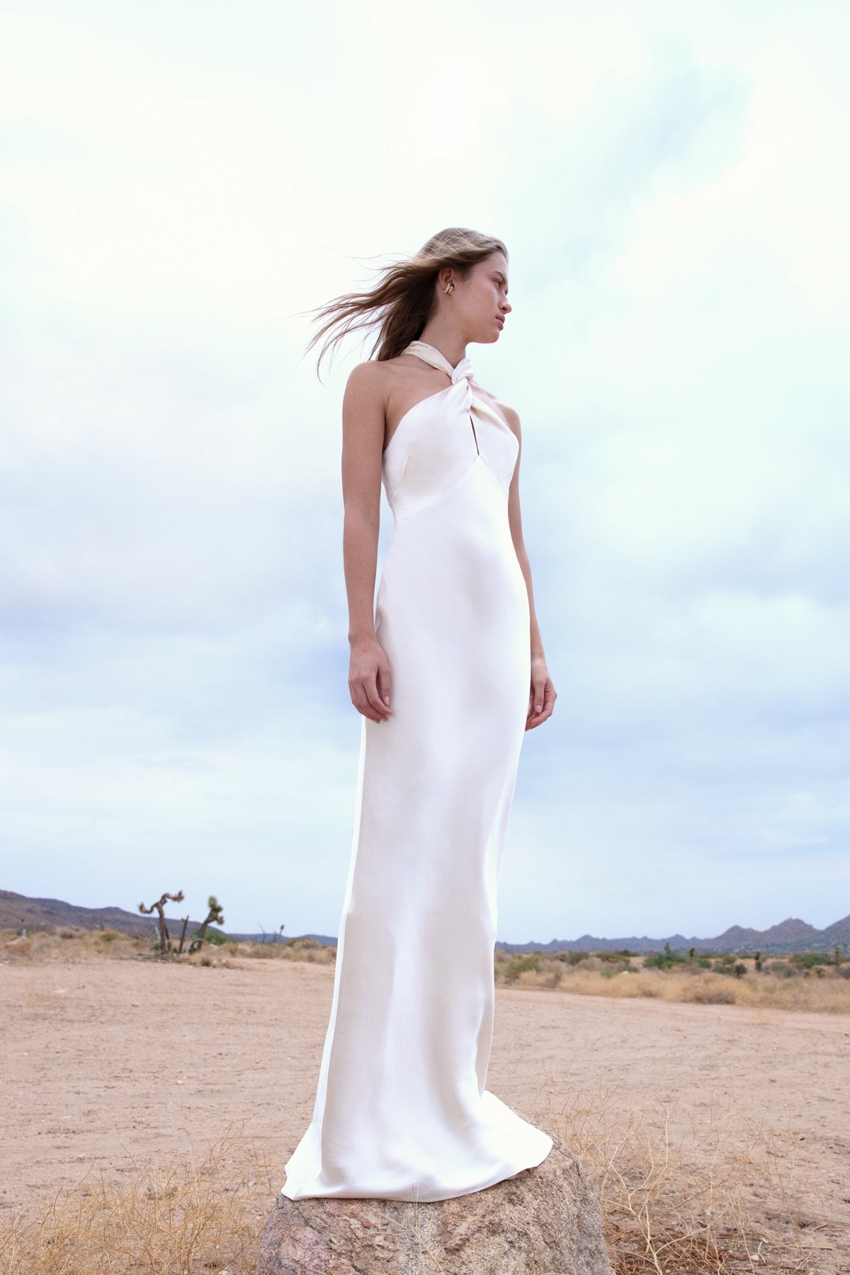 LA LUNE HIGH NECK TWIST MAXI DRESS - CREAM_C