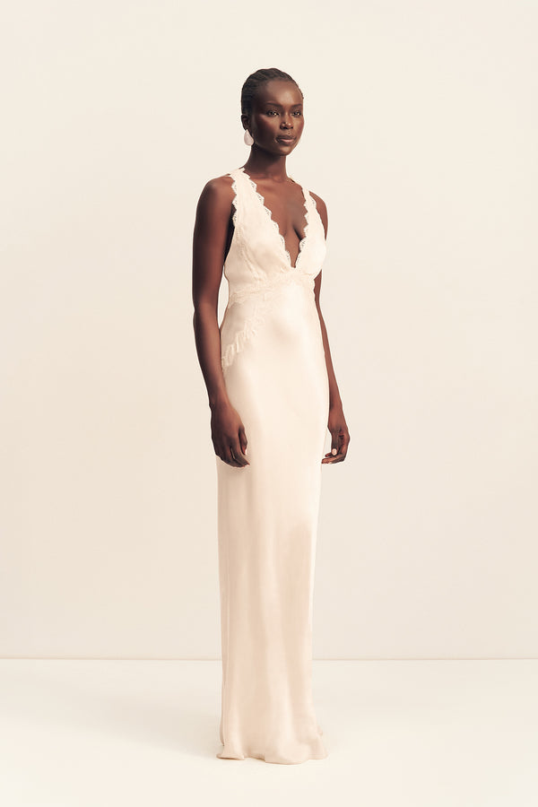 LA LUNE LACE CROSS BACK MAXI DRESS - CREAM