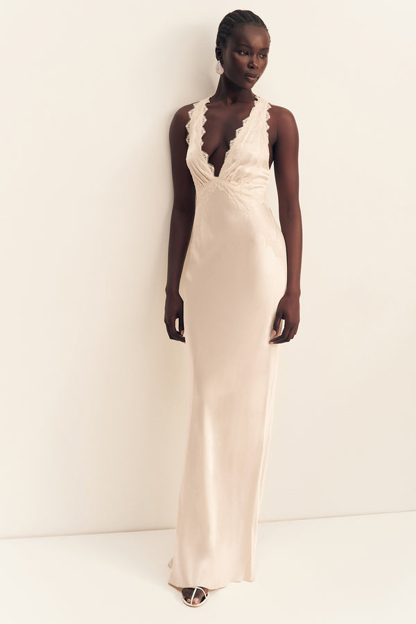 LA LUNE LACE CROSS BACK MAXI DRESS - CREAM