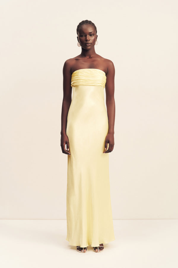 La Lune Strapless Ruched Bodice Maxi Dress | Lemon | Dresses | Shona Joy La Lune Strapless Ruched Bodice Maxi Dress | Lemon | Dresses | Shona Joy