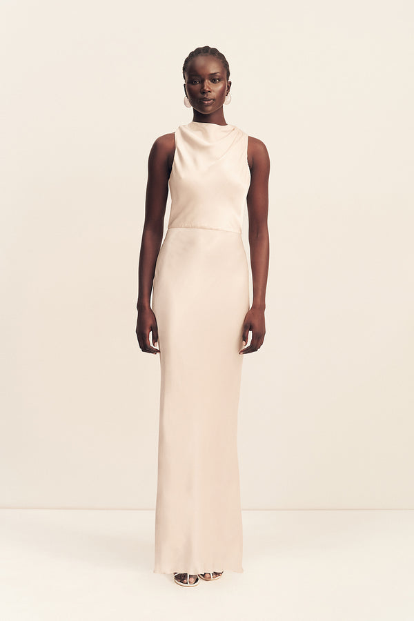 La Lune High Neck Maxi Dress | Cream | Dresses