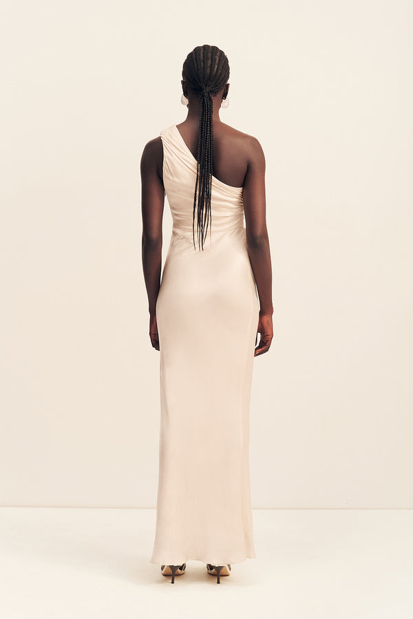 LA LUNE GATHERED ONE SHOULDER MAXI DRESS - CREAM