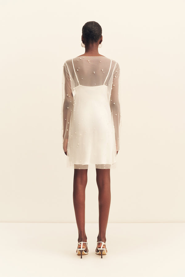 OPALINE SHEER PEARL MINI DRESS