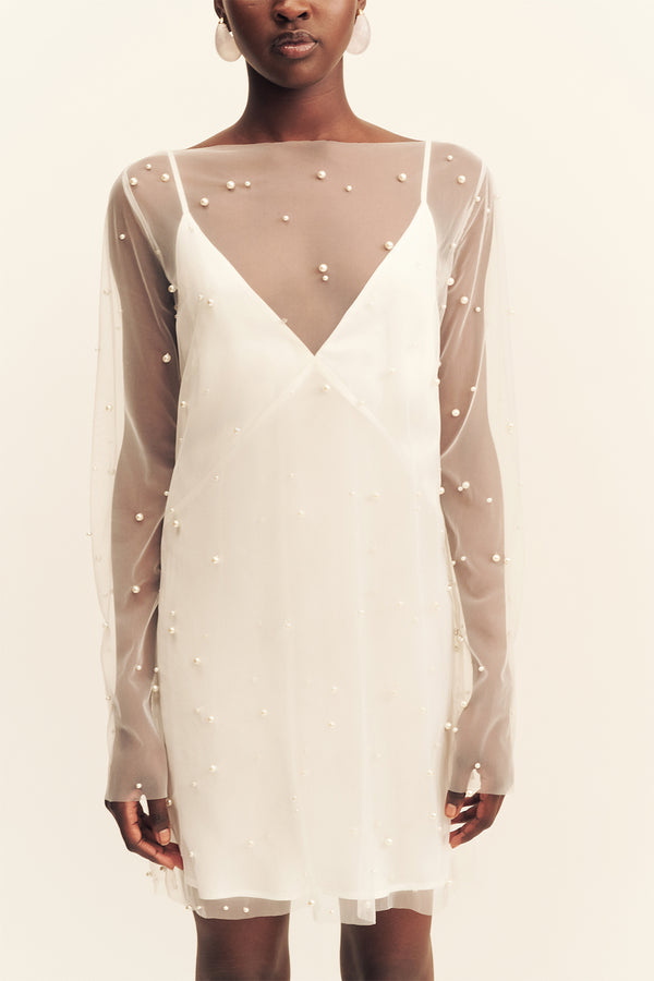 OPALINE SHEER PEARL MINI DRESS