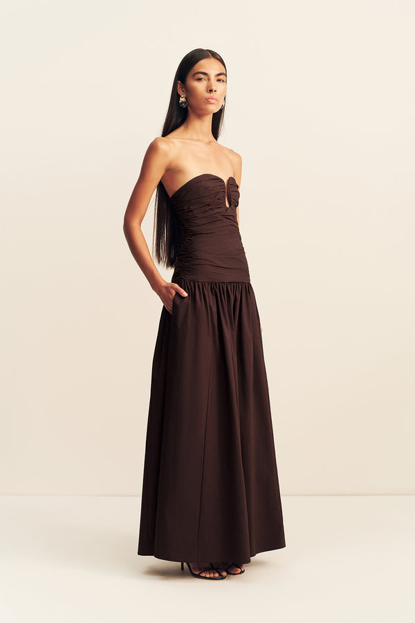 CAMPBELL FITTED DROP WAIST MAXI DRESS - RISTRETTO