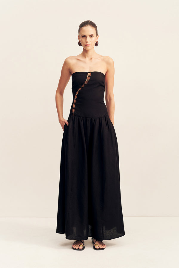 EFFIE STRAPLESS CUT OUT MAXI DRESS - BLACK_F