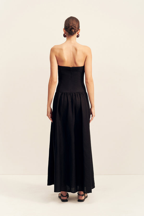 EFFIE LINEN BLEND MAXI DRESS WITH BEADS - BLACK