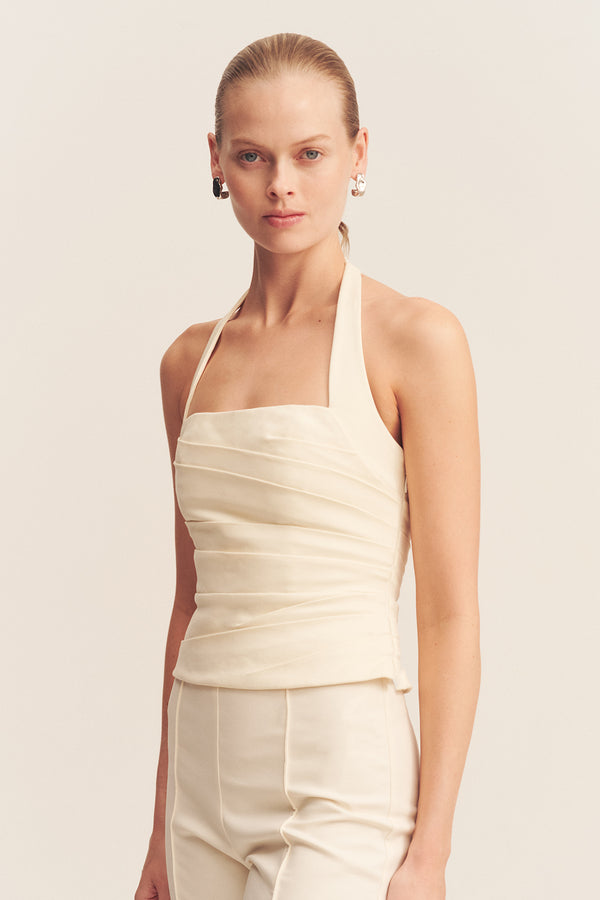 LANI DRAPED HALTER TOP - RICE_D