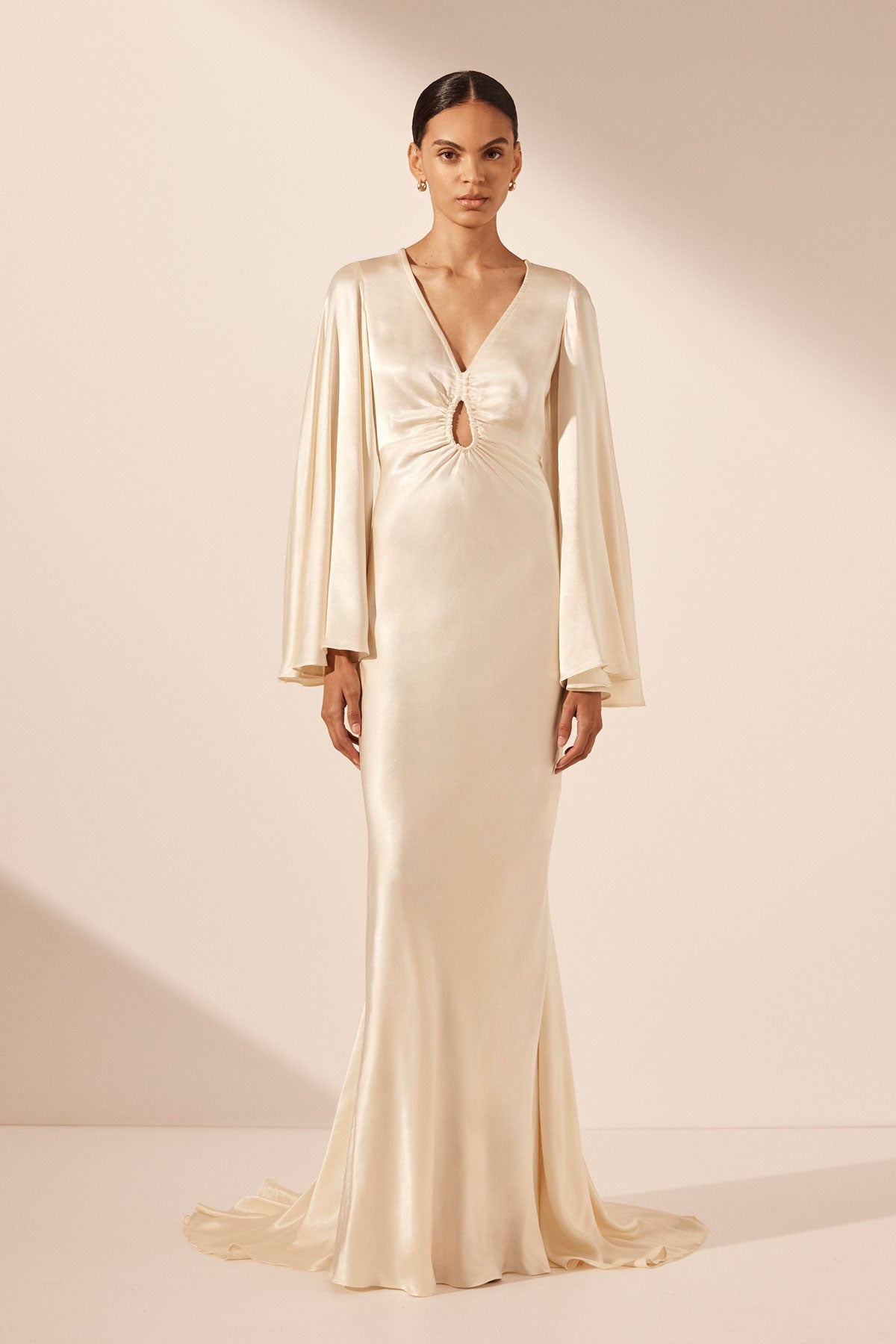 La Lune Flared Sleeve Keyhole Maxi Dress Cream Dresses Shona Joy