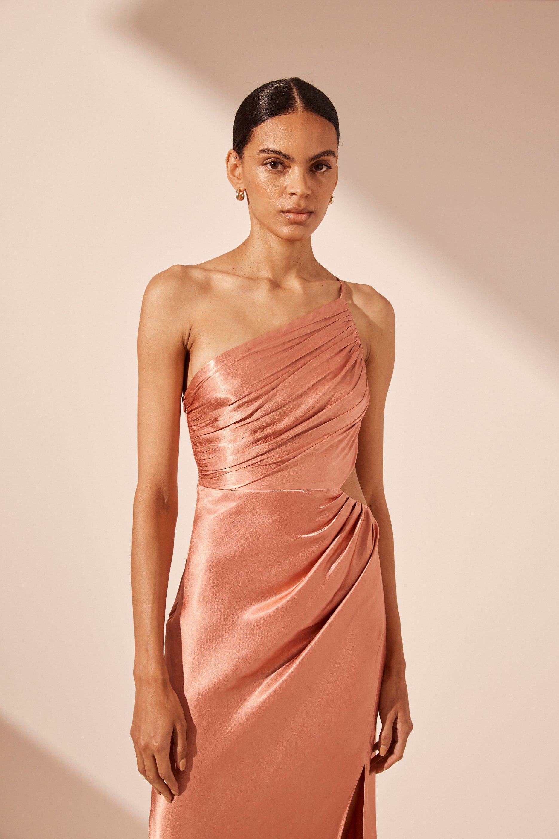 La Lune Asymmetrical Gathered Maxi Dress | Antique Rose | Dresses