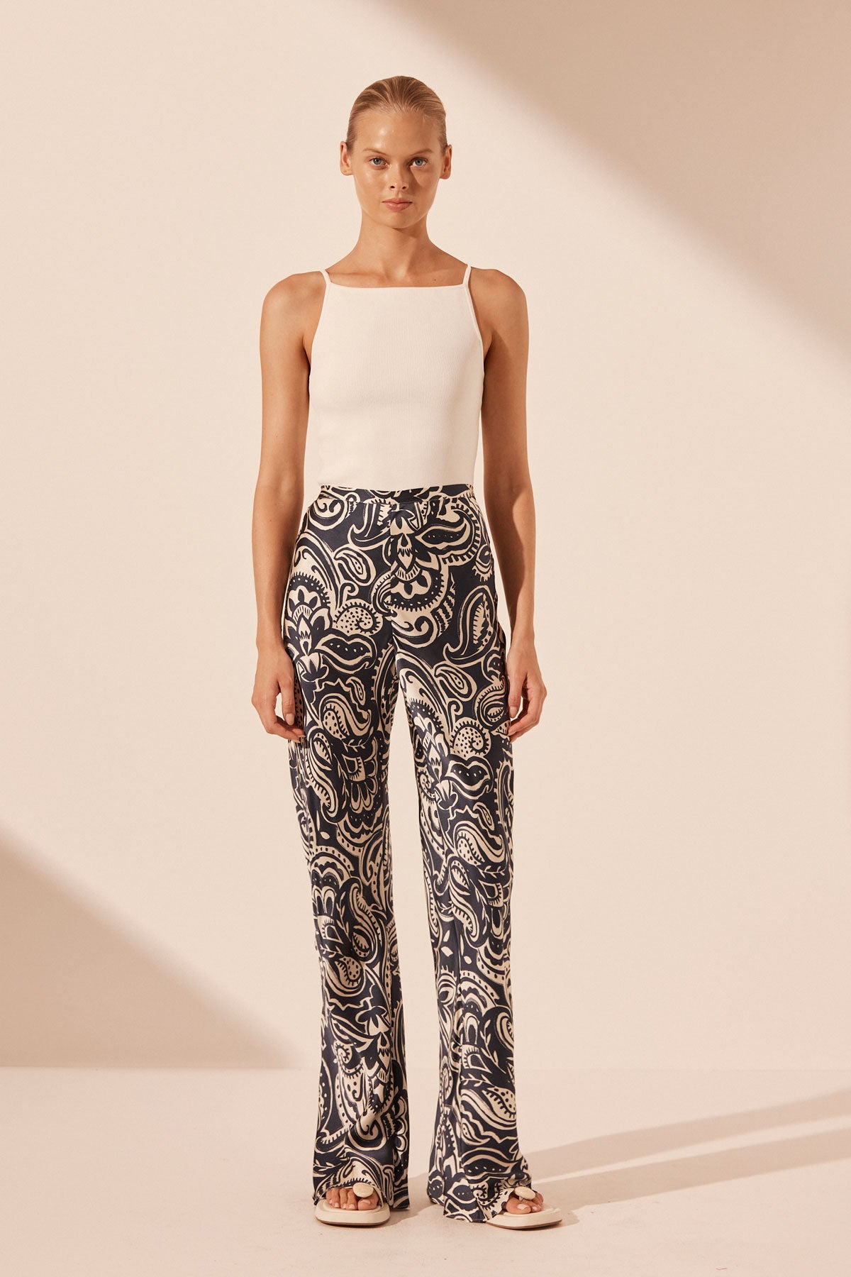 ANTHEA SILK BIAS CUT PANT | DEEP NAVY/IVORY | PANTS | SHONA JOY – Shona Joy