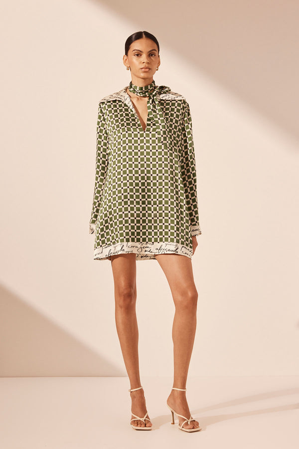 KAHLO SILK CONTRAST SHIFT MINI DRESS_F1