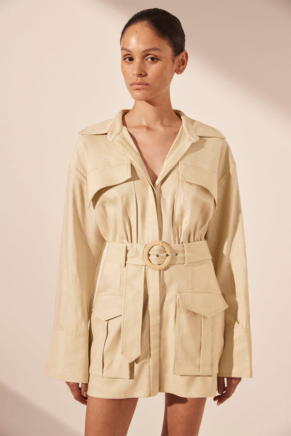 KASBAH UTILITY MINI DRESS - OYSTER_D