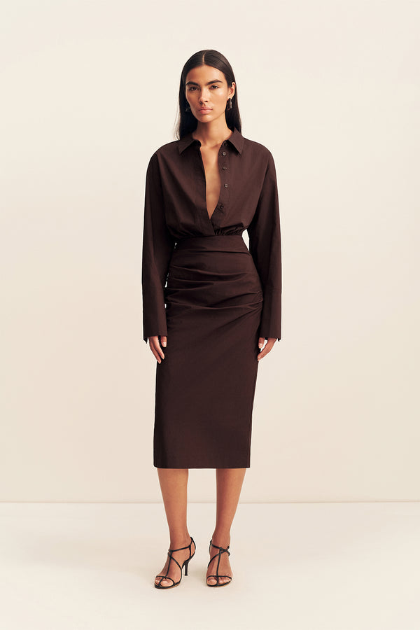 CAMPBELL SHIRT FITTED MIDI DRESS - RISTRETTO_F