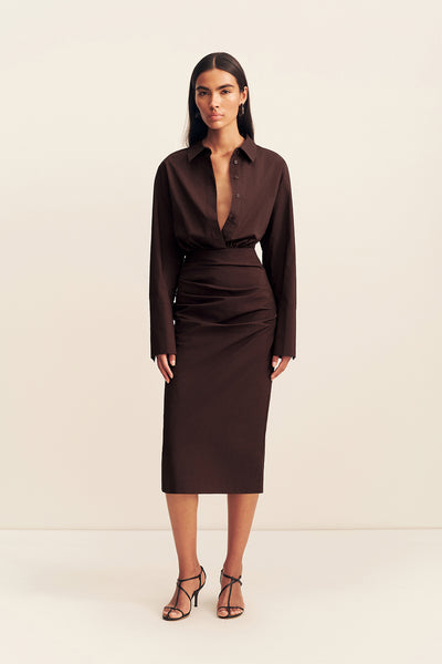 Campbell Shirt Fitted Midi Dress | Ristretto | Dresses